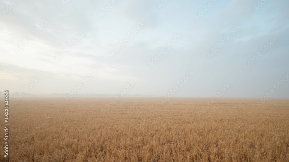 Misty Landscape of Golden Wheat Field Under Soft Morning Light Misty Landscape of Golden Wheat Field Under Soft Morning Light
