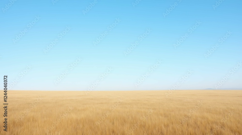 Vast Golden Field Under Clear Blue Sky in Tranquil Landscape Vast Golden Field Under Clear Blue Sky in Tranquil Landscape