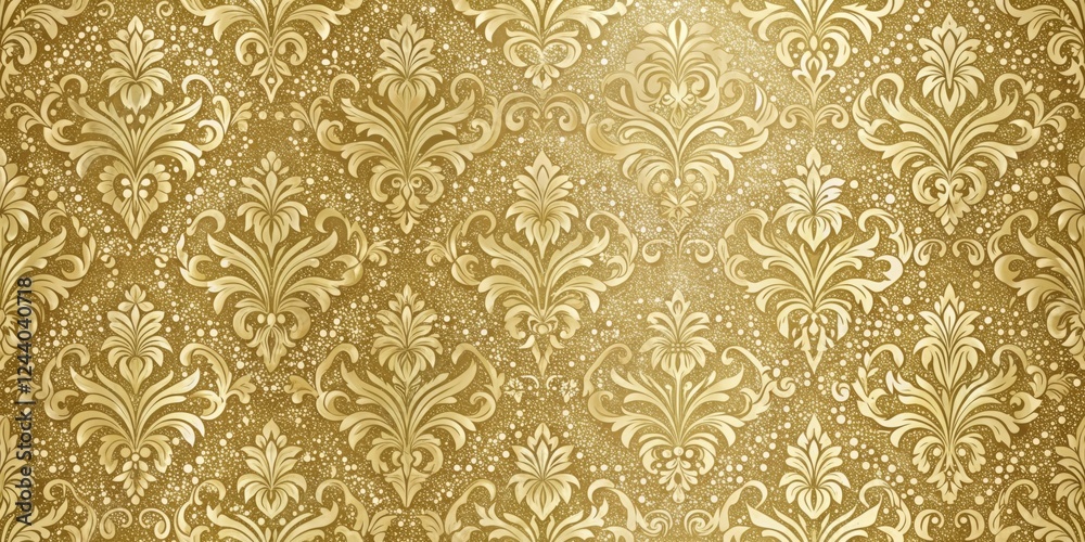 Elegant Gold Damask Pattern with Sparkling Texture for Design Projects Elegant Gold Damask Pattern with Sparkling Texture for Design Projects