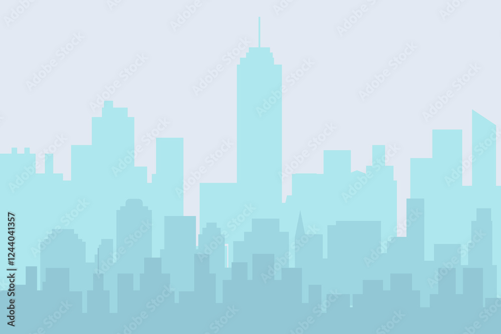 Fototapeta premium City skyline vector illustration. Landscape cityscape in flat style. City silhouette. Cityscape backgrounds. Daytime city skyline.