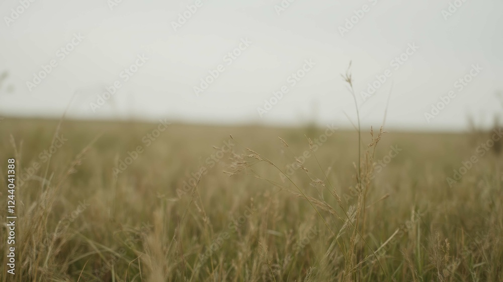 Obraz premium Tranquil Landscape of Grass Field Under a Soft Gray Sky