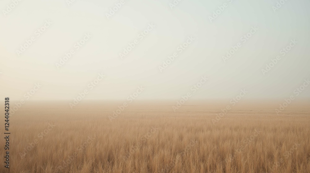 Serene Landscape of Golden Wheat Field Under Soft Morning Fog Serene Landscape of Golden Wheat Field Under Soft Morning Fog