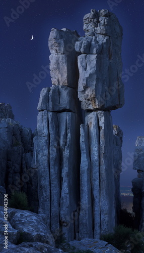 At night Under the starry sky the megaliths of the_002