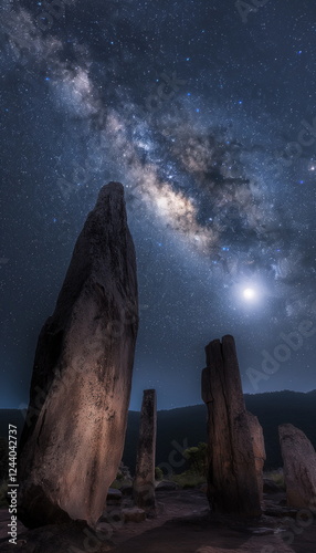 At night Under the starry sky the megaliths of the_007