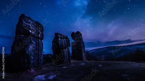 At night Under the starry sky the megaliths of the_010