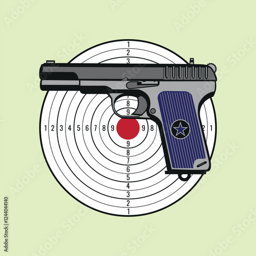 Old soviet Russian pistol TT, World War 2 handgun and Target.. Vector illustration