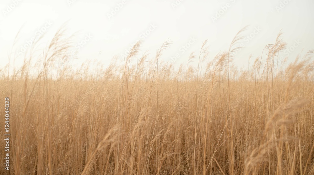 Serene Landscape of Tall Golden Grass Under Soft Overcast Sky Serene Landscape of Tall Golden Grass Under Soft Overcast Sky