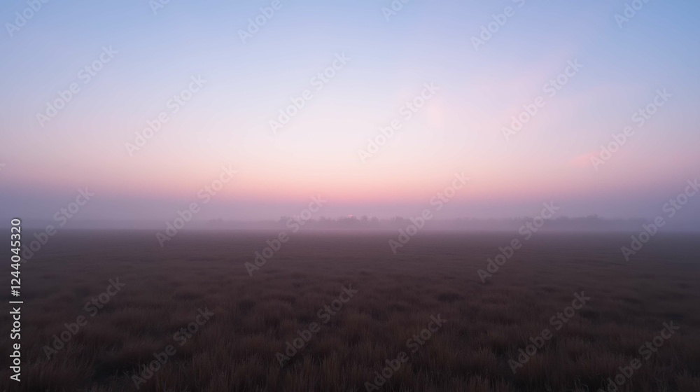 Serene Misty Landscape at Dawn with Soft Pastel Sky Colors Serene Misty Landscape at Dawn with Soft Pastel Sky Colors