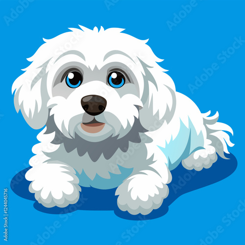bichon frise dog isolated on white, Color vector illustration. Pet animal  
