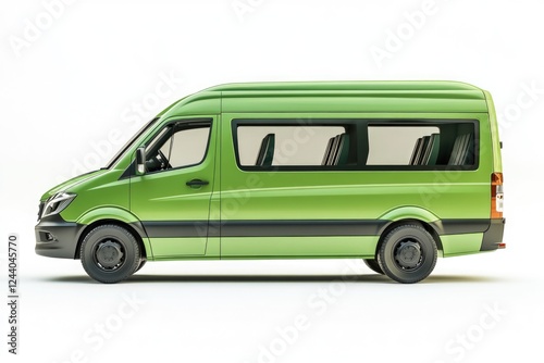 A green van parked on a white surface