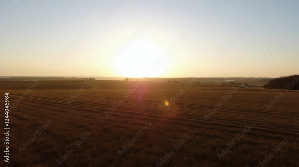Serene Sunrise Over Expansive Golden Fields in Tranquil Landscape Serene Sunrise Over Expansive Golden Fields in Tranquil Landscape