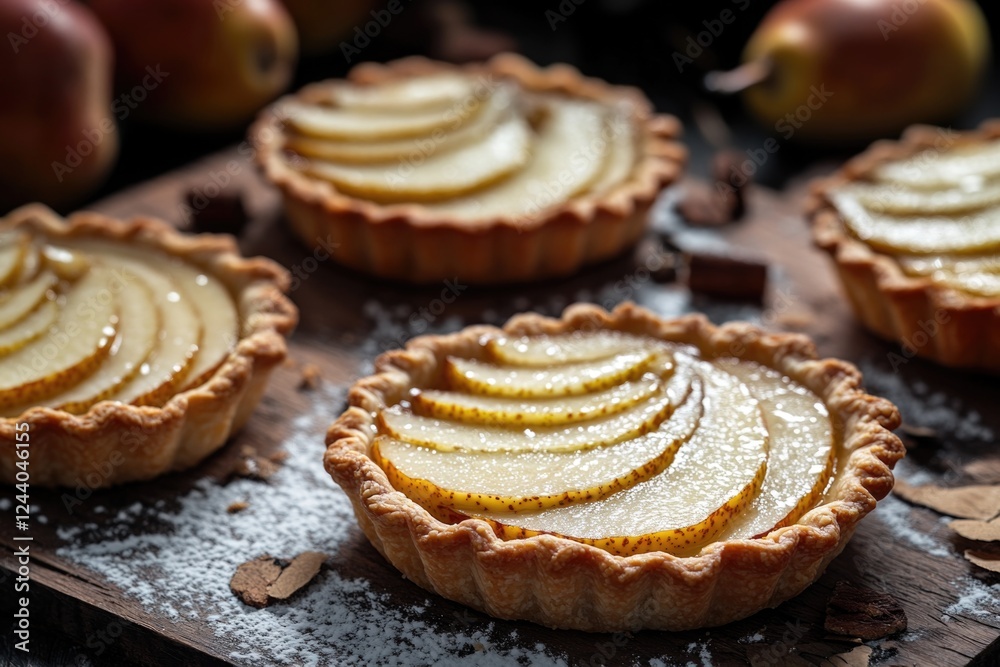 A collection of sweet and savory pies placed on a rustic wooden cutting board, perfect for serving or displaying A collection of sweet and savory pies placed on a rustic wooden cutting board, perfect for serving or displaying