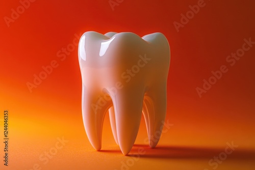 A single tooth sitting alone on a table, possibly for examination or dental use photo