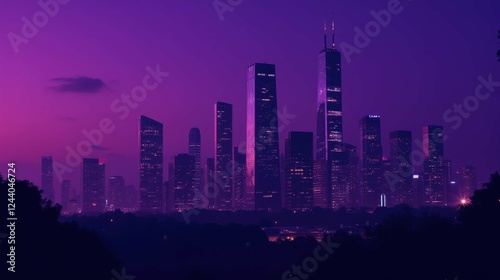 Wallpaper Mural Majestic City Skyline at Dusk with Vibrant Purple Sky Torontodigital.ca