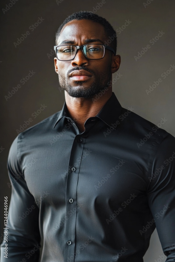 Fototapeta premium A man wearing glasses and a black shirt, suitable for various professional or academic settings