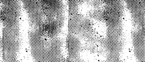 Halftone texture background. Grayscale rough backdrop with halftone elements, wallpaper, black and white particle shapes. Black and white textured vector illustration