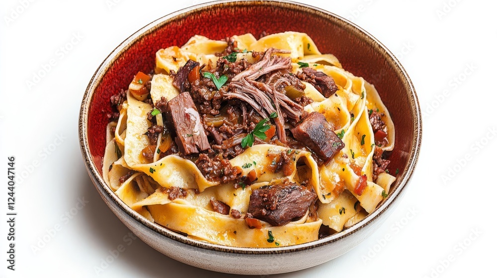 A dish of pappardelle with wild boar ragu, rustic and hearty, artistic sketch style, earthy brown and red tones, isolated on white background A dish of pappardelle with wild boar ragu, rustic and hearty, artistic sketch style, earthy brown and red tones, isolated on white background