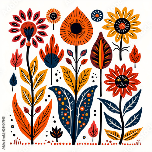 Folk folkloric floral illustration in traditional style. photo