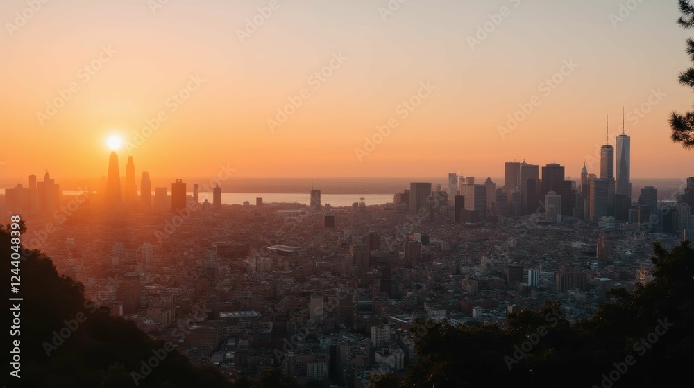 Fototapeta premium Breathtaking Sunrise Over Urban Skyline with Vibrant Colors