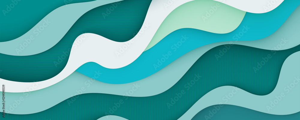 Fototapeta premium Green wavy papercut background dimension layers design vector