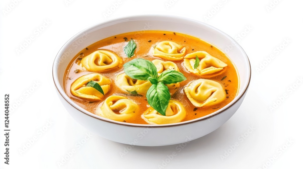 A dish of tortellini in brodo, traditional Italian soup, watercolor illustration, warm beige tones, isolated on white background A dish of tortellini in brodo, traditional Italian soup, watercolor illustration, warm beige tones, isolated on white background