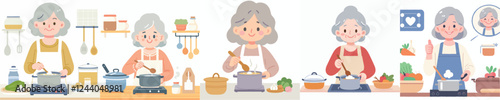 happy senior people vector set cooking