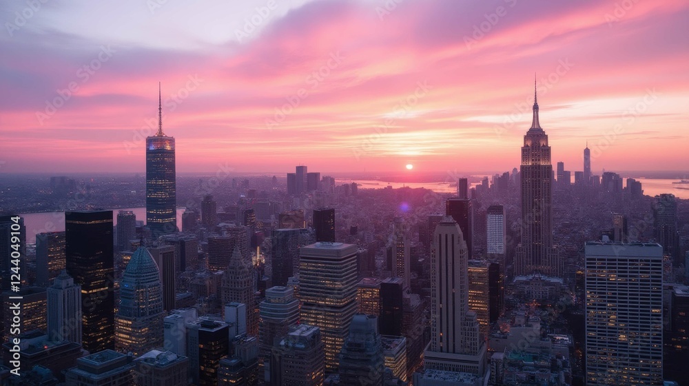Fototapeta premium Stunning Cityscape of New York City at Sunset Overlooking skyline