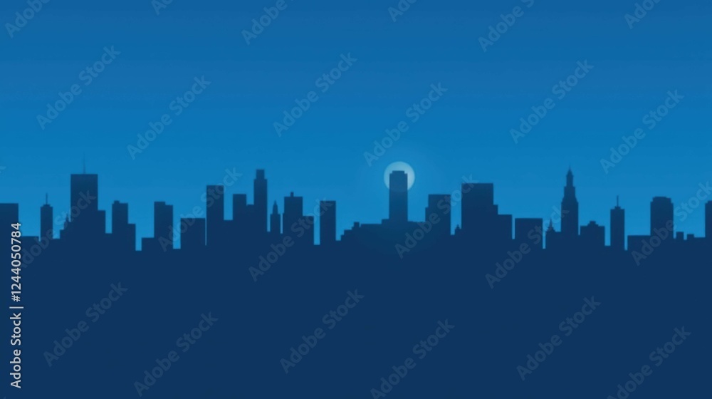 Silhouette of City Skyline Against Deep Blue Evening Sky Background Silhouette of City Skyline Against Deep Blue Evening Sky Background
