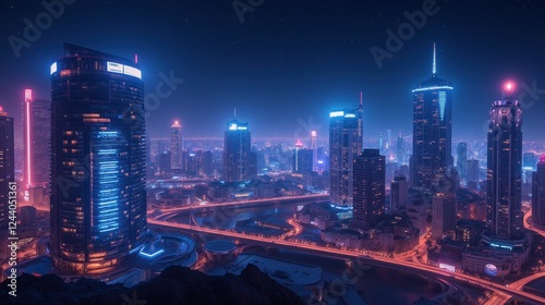 Wallpaper Mural Vibrant Night Cityscape with Modern Skyscrapers and Neon Lights Torontodigital.ca