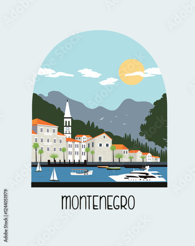 City in Montenegro in arch Travel background