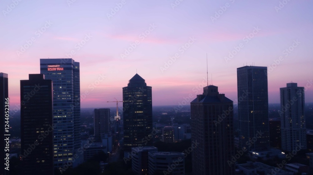 Fototapeta premium Serene Sunset Over Urban Skyline with Colorful Evening Sky