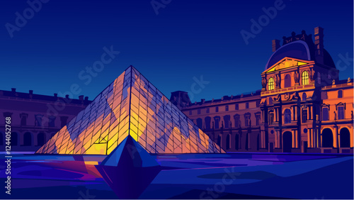 Louvre Pyramid at Dusk – A Brilliant Modern Contrast