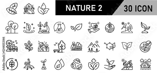 Minimalist Nature Icon Pack | 30 Outline Vector Icons, Editable stroke. 