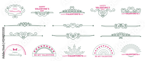 Set of decorative dividers with hearts and congratulatory phrase. Text separa...