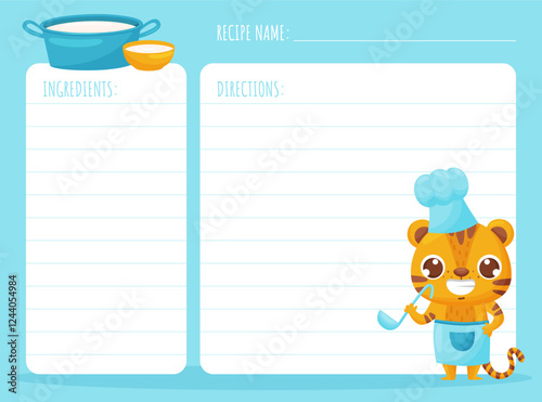Note Card with Cute Tiger Animal Vector Template