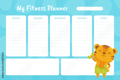Fitness Planner with Cute Tiger Animal Vector Template