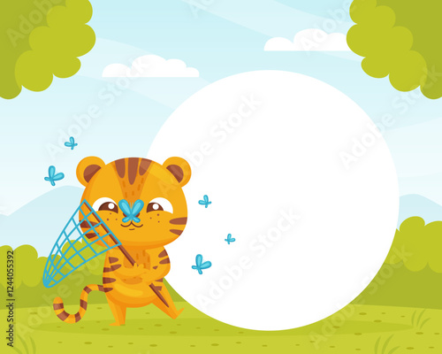 Note Card with Cute Tiger Animal Vector Template