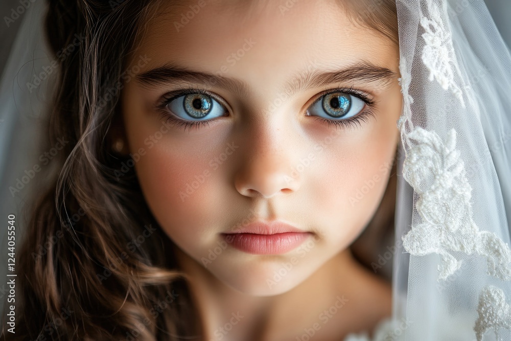 A young girl with blue eyes wearing a veil A young girl with blue eyes wearing a veil