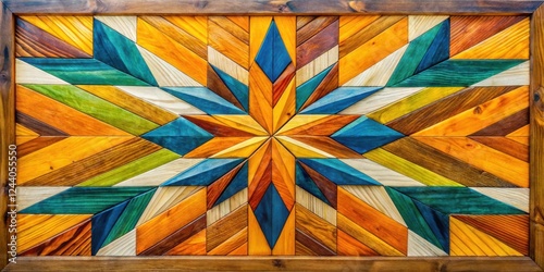 Wallpaper Mural Intricate Wooden Starburst Wall Art with Vibrant Hues and Geometric Shapes Torontodigital.ca