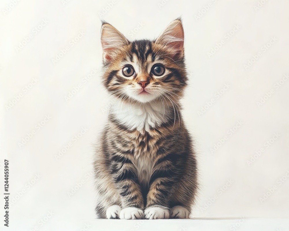 Fototapeta premium Adorable fluffy kitten with big eyes and playful expression, isolated against soft background, perfect for animal lovers and pet-themed projects