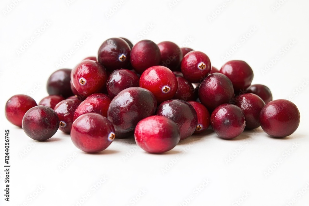 Fresh cranberries piled up on a white surface, perfect for cooking or decoration Fresh cranberries piled up on a white surface, perfect for cooking or decoration