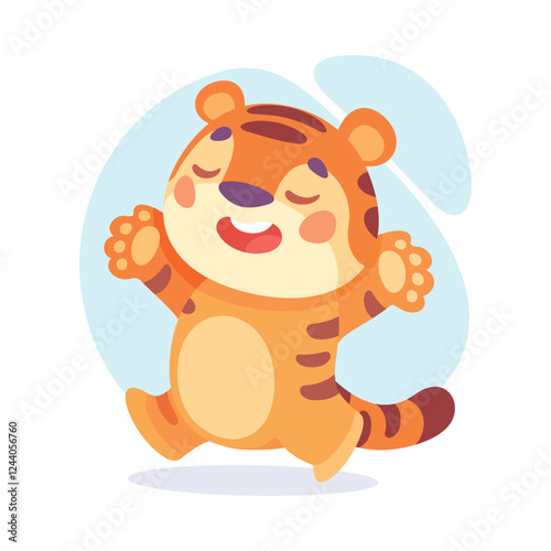 Striped Little Tiger Animal Jump with Joy Vector Illustration