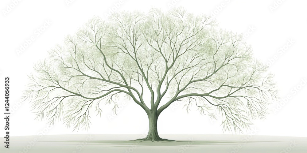 Obraz premium Serene illustration of a majestic deciduous tree with delicate branches against a minimalist background