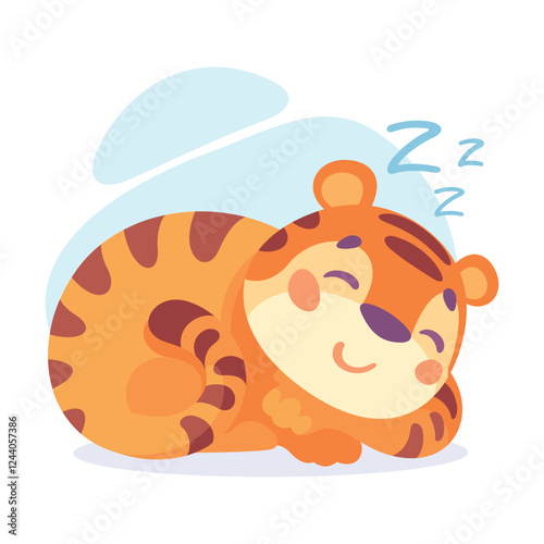 Striped Little Tiger Animal Cuddle and Sleep Vector Illustration