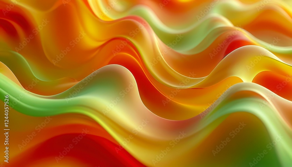 Obraz premium Colorful silk fabric with flowing waves in vibrant orange and green tones creating a dynamic and elegant visual composition