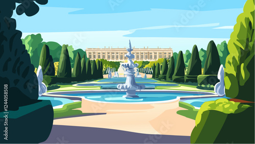 Versailles Garden Walk – Fountain-Centered Elegance and Classic Architecture