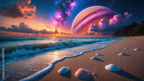 Beautiful sea and planets