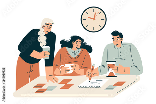 Time Management with Man and Woman Character Organizing Efficient Business Process Vector Illustration