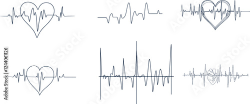 Pulse graph Heart beat Cardiogram rhythm graphic ecg Echocardiogram set icon