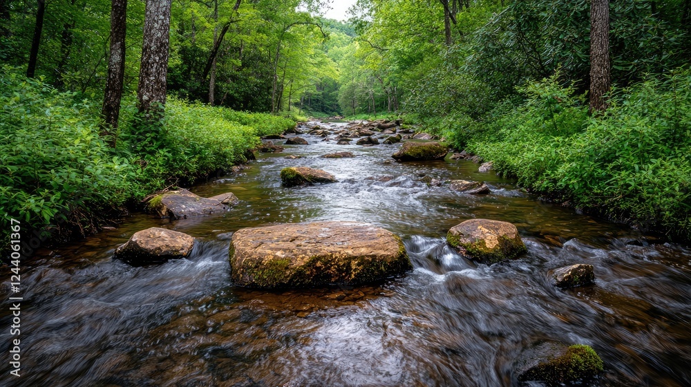 Obraz premium Tranquil forest stream flows over rocks